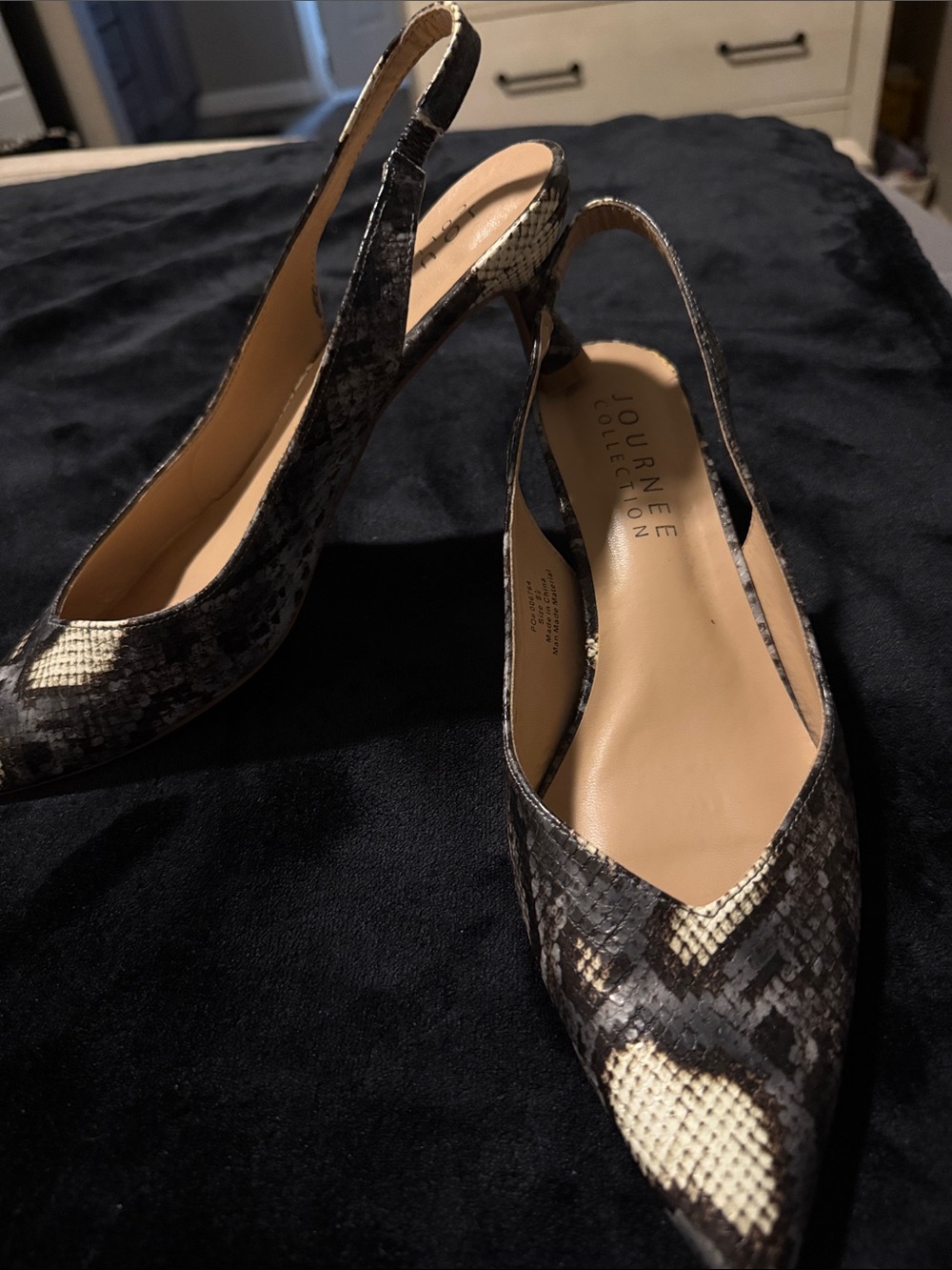 Journee Collection Snake-Print Slingback Pumps in Brown and Cream
